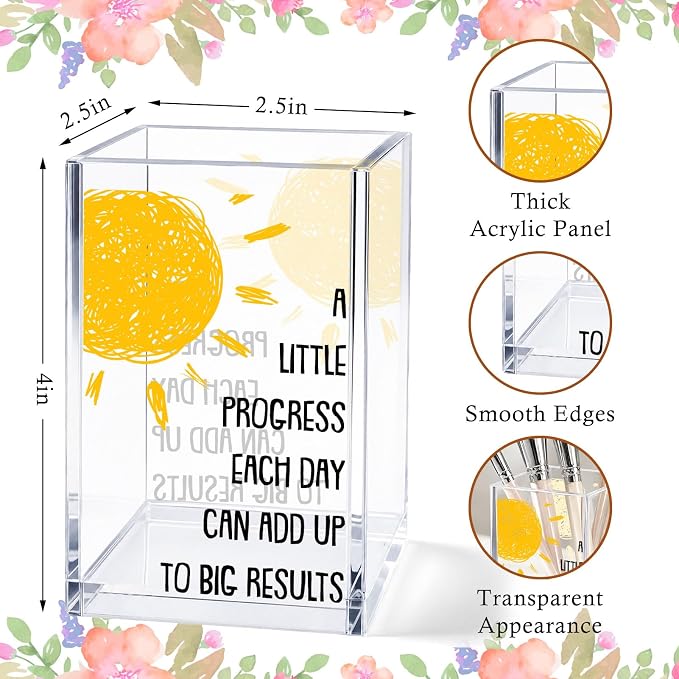 Acrylic Pen Holder Cup, Inspirational Affirmations Desk Decor, Positive Quotes Pencil Holder Organizer, Motivational Office Accessories, Encouragement Gift for Women Teacher Student