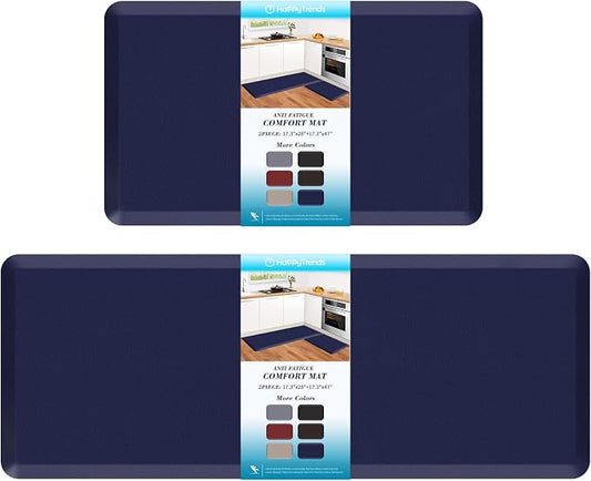 HappyTrends 2 PCS Kitchen Mat Cushioned Anti-Fatigue Floor Mat, Heavy Duty Ergonomic Comfort Foam Standing Mat,20"x30"+20"x47",Navy