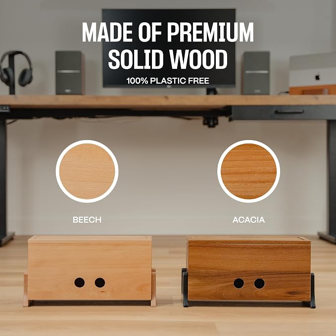 COREMINDED Extra Large Cable Management Box, Wood Cord Hider Box & Organizer for Power Strip, TV Wires & Desk Cable Storage