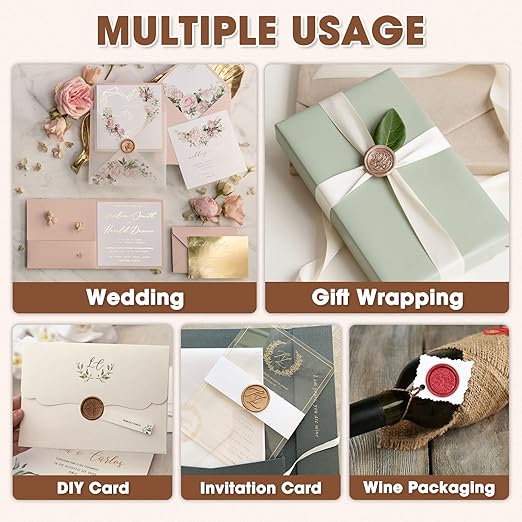 Yelsky 400pcs Wax Seal Kit With 2 Metal Molds in Round Flower Shape, Silicone Craft Mat for 1In Stamp, Beads for Gift Wedding Valentine's Day Cards