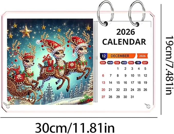 Calendar Desk Calendar Creative Design Acrylic Diamond Art Painting Monthly Flip Tabletop Calendars Office Cubicle Decor(Deer)