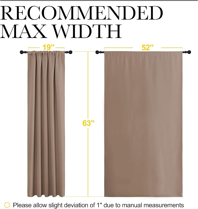 NICETOWN Bedroom Blackout Panels - Window Treatment Thermal Insulated Solid Rod Pocket Blackout Curtains/Drapes for Kitchen Decoration (Cappuccino, Set of 2, 52 by 63 inches)