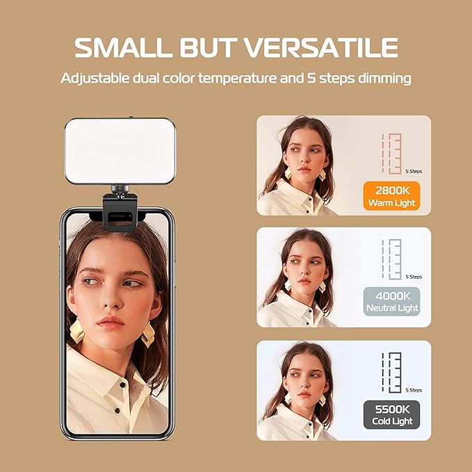 Selfie Ring Light (Latest) 66 LED 3 Colors 5 Levels 360 Degree Rotation Flexible High Brightness (Long Battery) Type-C Fast Charge Fill Portable Clip Light for Phones, Camera, Laptop, ipad, Webcam