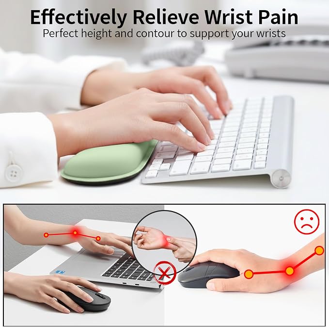 Bloss 2 Wrist Rest Support for Mouse Pad & Keyboard Set, Ergonomic Design Wrist Support Pad for Keyboard, Soft Memory Foam Desk Pads Support Hand and Arm Easy Typing Pain Relief - Green