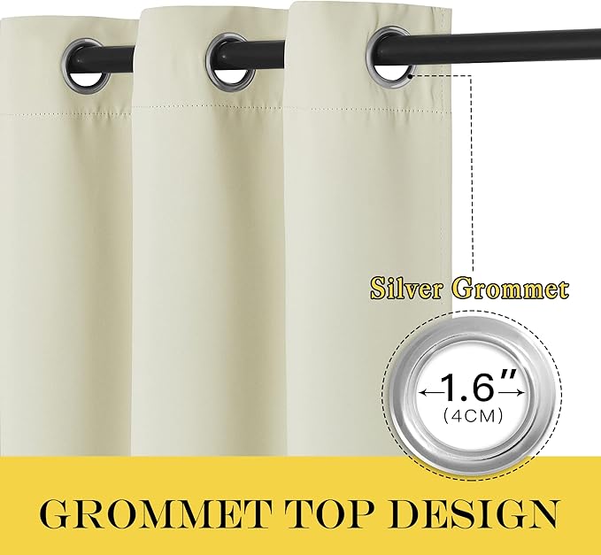 NICETOWN Blackout Living Room Curtain 108 inch Length - Grommet Thermal Insulated Cold & Heat Blocking Window Treatment Sound Reducing Drape for Bedroom (Beige, 1 Piece, W52 x L108)