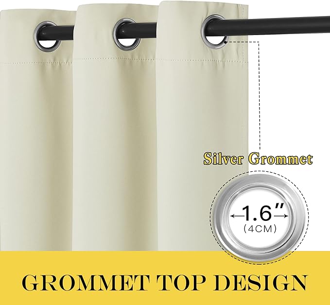 NICETOWN Blackout Bedroom Curtain 78 inches Length - Grommet Sound Reducing Window Treatment Privacy Drape Room Darkening Light Blocking for Living Room (Beige, 1 Panel, W52 x L78)