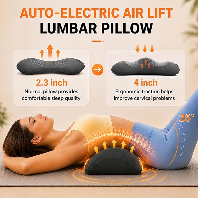 Upgraded 3-in-1 Triple Fusion Back Massager, Cordless Lumbar Support Pillow | with Heat, Massage, Electric Stretch for Pain Relief, Lower Back Massager with 3000mAh Rechargable for Bed Office Chair Car