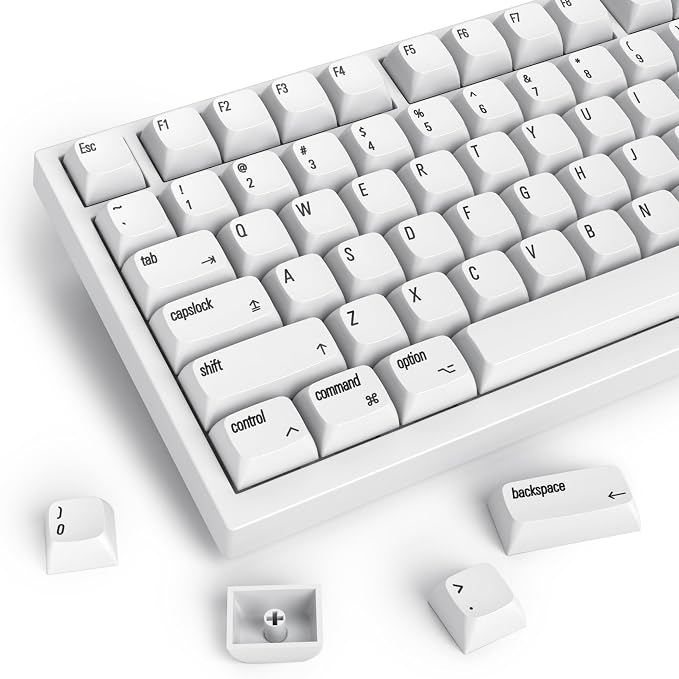 Guffercty kred 128 Keys XDA Profile Minimalist White Keycaps 75 Percent Dye-sub PBT Keyboard Caps for MAC 60% 65% 75% 96% Mechanical Keyboard (Minimalist-A English Keycaps)