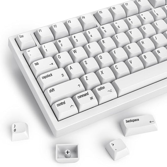 Guffercty kred 128 Keys XDA Profile Minimalist White Keycaps 75 Percent Dye-sub PBT Keyboard Caps for MAC 60% 65% 75% 96% Mechanical Keyboard (Minimalist-A English Keycaps)