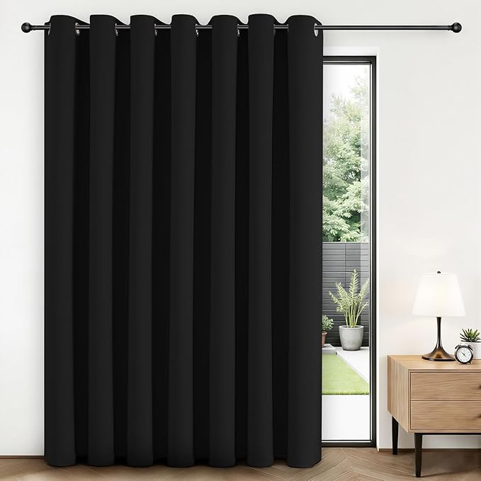Joydeco Blackout Patio Sliding Door Curtains 96 Inches Long, Grommet Privacy Room Divider Curtains, Extra Wide Thermal Blackout Drapes for Bedroom Living Room (Black, 60Wx96L, 1 Panel)