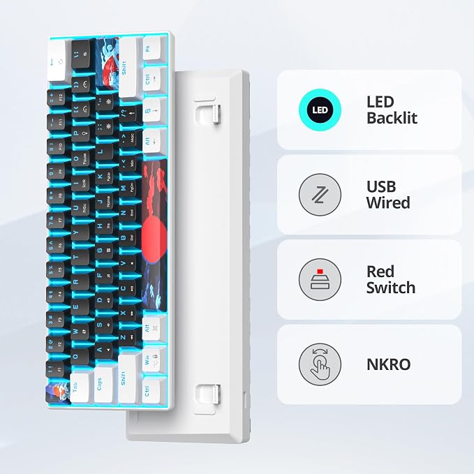 60 Percent Gaming Keyboard 61 Keys Mechanical Keyboard Ultra Compact Wird Keyboard LED Backlit with Red Switch for PC Laptop Gamer(61 Black)