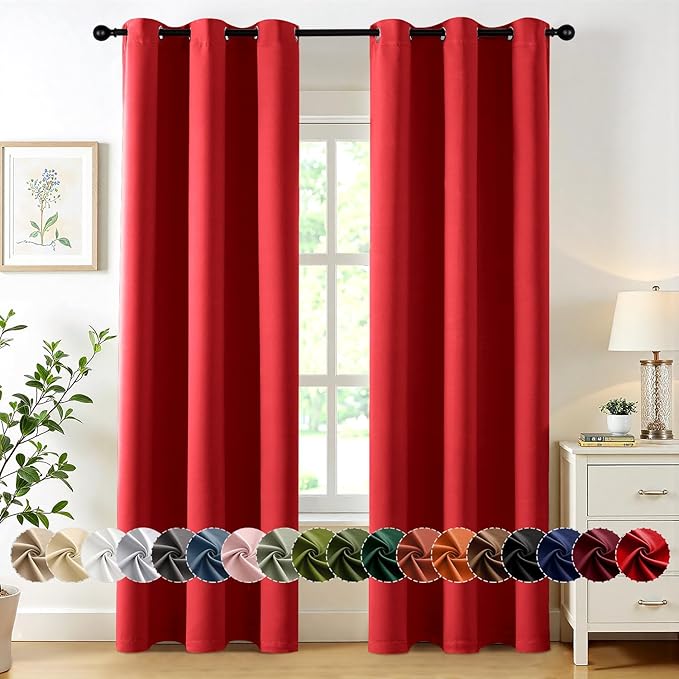 MIULEE Blackout Curtains for Bedroom Living Room 2 Panels, Thermal Insulated Room Darkening Drapes Grommet Noise Reducing Light Blocking Window Treatments 72 Inches Long 40x72 Inch Christmas Red