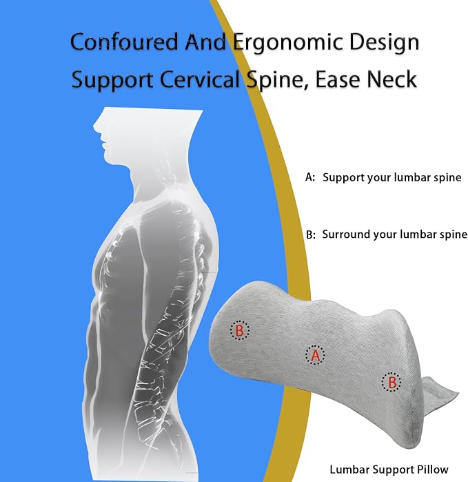 Lumbar Support Pillow for Car, Ergonomic Memory Foam Lumbar Pillow with Breathable Removable Washable Cover fit Car,Office Chair, Back Support for Relaxing & Comfort