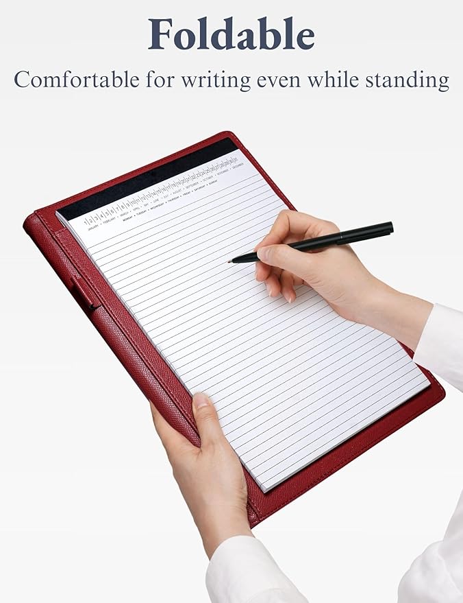 Mymazn Padfolio Portfolio Folder, Faux Leather Interview Resume Folder with Document Organizer & Business Card Holder, Letter-Sized Notepad Legal Pad Holder for Men Women (Dark Red)