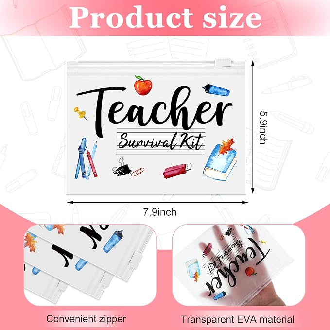 60 Pcs Teacher Appreciation Gifts Bulk Teacher Survival Kit Small Waterproof Makeup Toiletry Bag Pouch Cosmetic Pencil Bag Thank You Gifts for Women Men Travel Back to School Season Supplies