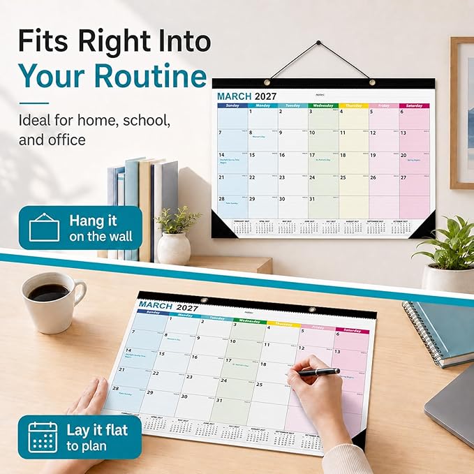 Desk Calendar 2026-2027 - Ougesi 19 Month Desk Top Calendar June 2026 - Dec 2027,17x12 Academic Desk Calendar with Thick Paper, Large Blocks for Home & Office (Colorful)