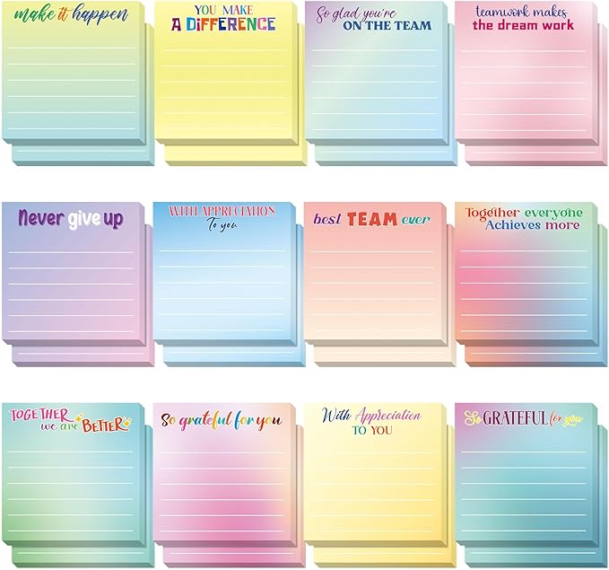 Yinder 24 Pcs Inspirational Sticky Notes Thank You Gift Motivational Sticky Note Pad Employee Appreciation Gift Bulk for Staff Coworker Teacher Nurse Office Groups 3 x 3'' (Thankful,Classic Color)