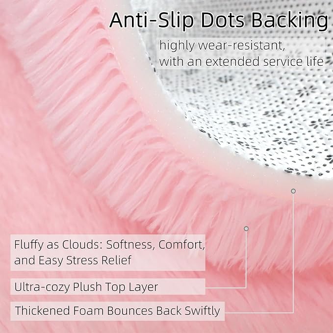 Shag Pink Small Rug 2x3 Area Rugs for Bedroom Dorm Bedside Living Room, Non-Slip Ultra Fluffy Soft Area Rugs for Entry, Kids Room, Study, Office, Playroom, Modern Small Carpet Décor