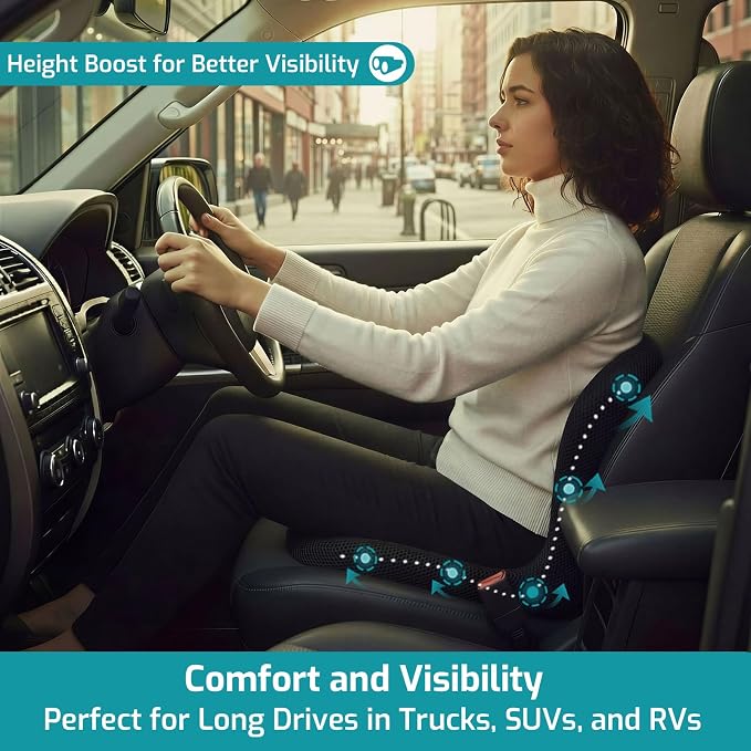 Trucker Seat Cushion, Thick Car Seat Cushions with Lumbar Support Pillow, Ergonomic L-Shaped Orthopedic Memory Foam for Long Driving Lower Back Pain Sciatica Relief, Gift for Drivers (Black+ Gray)