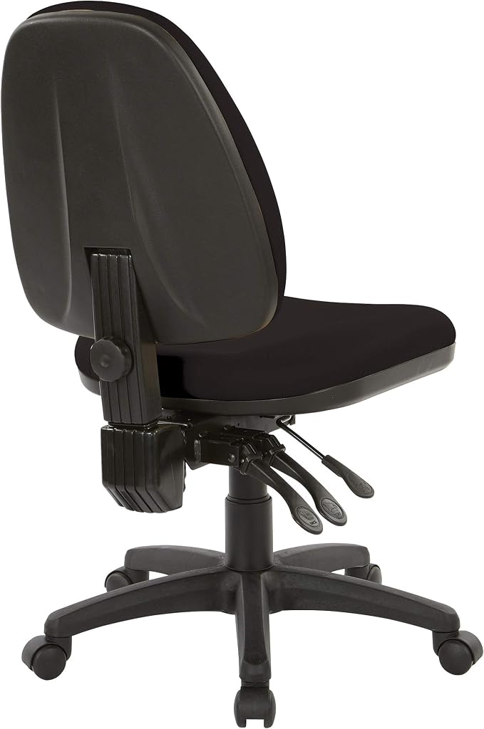 Office Star Ergonomic Dual Function Office Task Chair with Adjustable Padded Back and Built-in Lumbar Support, Armless, Dillon Black Fabric