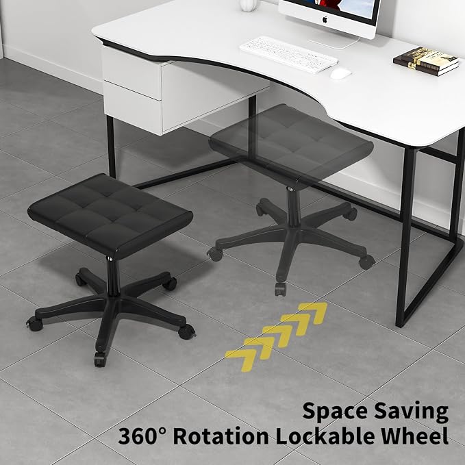 Mobile Footrest, Multi-Use Stool with Lockable Wheels, Under Desk Leg Rest Rolling Chair for Home Office, Adjustable Height Spa Salon Stool, Ottoman Foot Rest