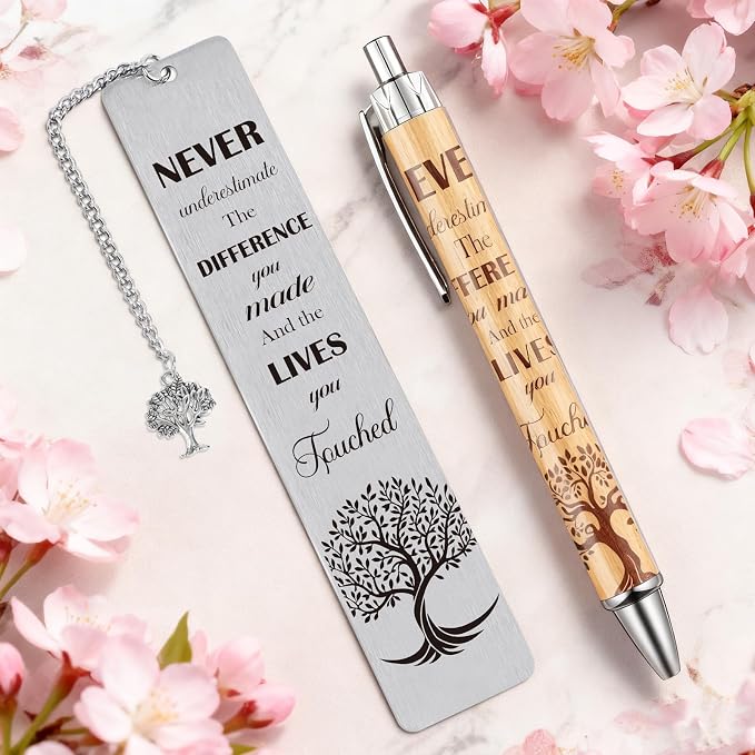 Inspirational Bookmark with Pen Gifts - Positive Gift for Book Lovers, Motivational Quotes Christmas Birthday Appreciation Retirement Encouraging Graduation Present for Men Women Friends