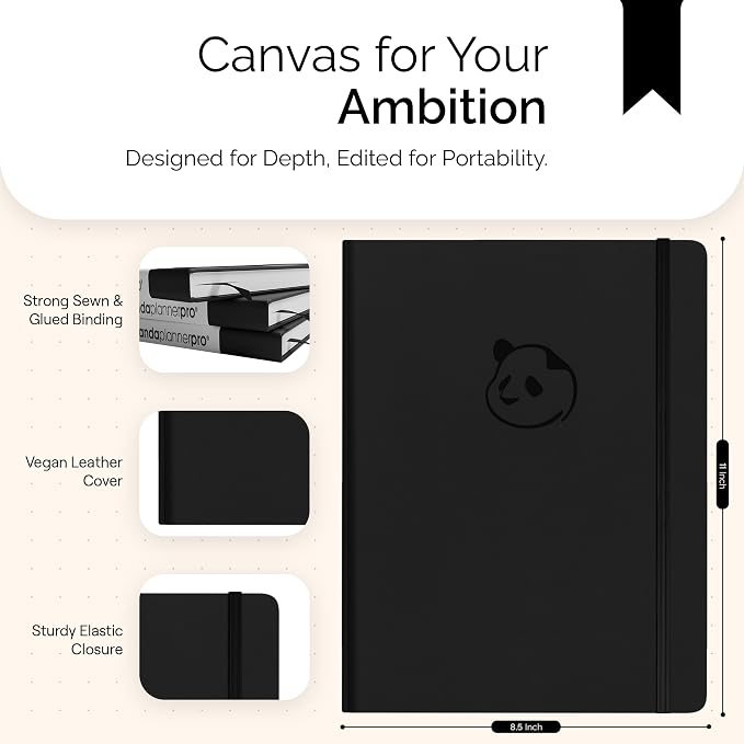 Panda Planner Pro A4 Daily Planner 2026, 6 Month, Large 8.5x11, Black