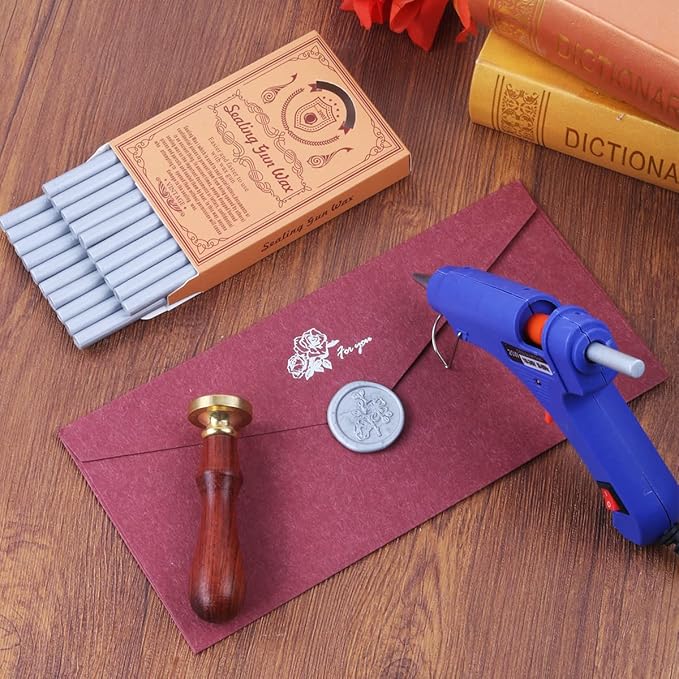 Wax Seal Kits, Wasole 20Pcs Silver Sealing Wax Sticks with 1 Pieces Glue Gun Set for Wax Seal Stamp, Great for Wedding Invitations, Birthday Cards, Envelopes, Gift Wrapping (Silver)