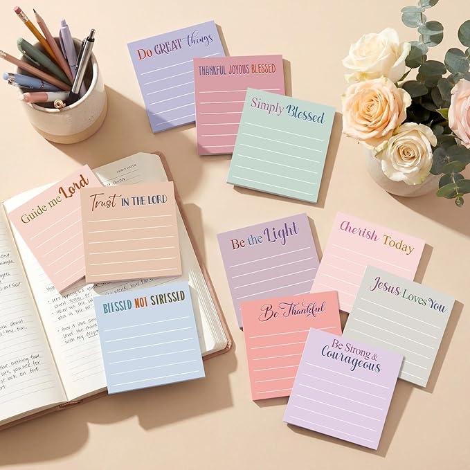 Yinder 24 Pcs Inspirational Sticky Notes Thank You Gift Motivational Sticky Note Pad Employee Appreciation Gift Bulk for Staff Coworker Teacher Nurse Office Groups 3 x 3'' (Bible,Aesthetics)