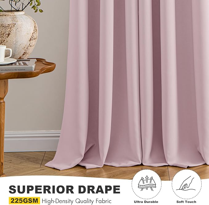 MIULEE Blackout Curtains for Bedroom Living Room 2 Panels, Thermal Insulated Room Darkening Drapes Grommet Noise Reducing Light Blocking Window Treatments 84 Inches Long 40x84 Inch Blush Pink