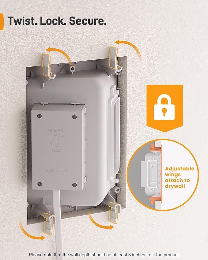 Perlegear in Wall Cable Management Kit, USB & Type C PortsTV Cord Hider & Cable Hider, Wire Hider with Recessed Power, Includes Drill Template, Dust Bag, Drywall Saw, Extension Cable
