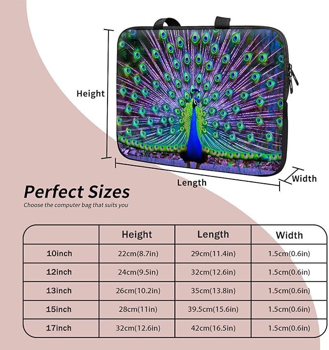 Universal Tablet Laptop Sleeve Case 10 inch, Peacock Slim Carrying Case Travel Laptop Bag Durable Handbag for 7 to 10-inch Laptops/Notebook/Kids Tablet/ipad/eBook Readers