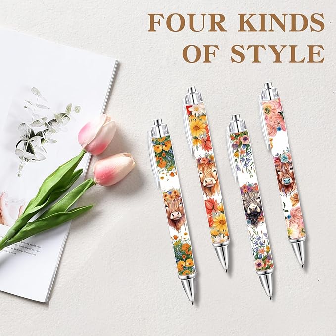 Highland Cow Stationery Sets, Highland Cow Gifts for Women Christmas Cow Lovers Stuff Include Scottish Sticky Notes Ballpoint Pens Makeup Bag Office Decor for Students School Teacher Meeting Supplies