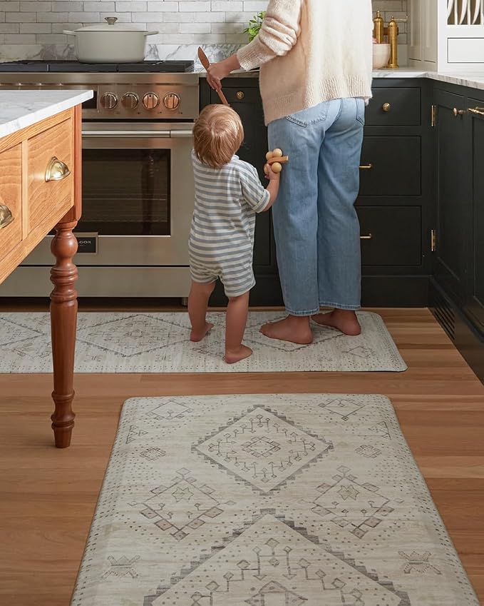 House of Noa Nama Standing Mat – Anti-Fatigue Kitchen Mats for Floor, Cushioned & Non-Slip Kitchen Comfort Mat for Standing, Thick Foam Anti-Fatigue Mat for Kitchen & Workspaces, Ula Calico 30" x 72"