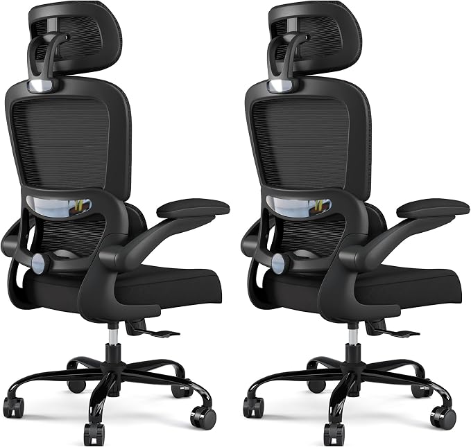 TRALT Office Chair Ergonomic Desk Chair, 330 LBS Home Mesh Office Desk Chairs with Wheels, Comfortable Gaming Chairs Black Pack of 2