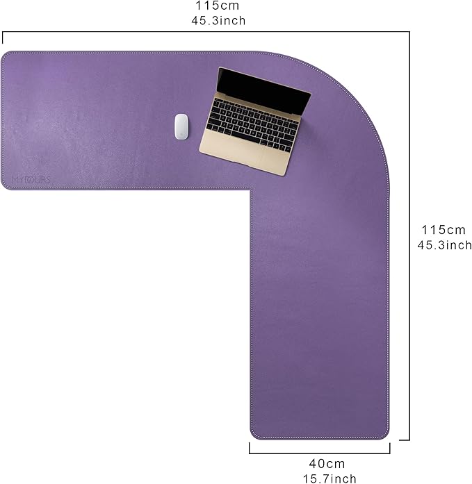 Mydours L-Shape Desk Mat, 46" x 46" x 16" Extra Large PU Leather Corner Desks Pad Blotter, XXL Corners Waterproof Gaming Mouse Pad, Desktop Protector for Computer Keyboard Home Office (Purple)