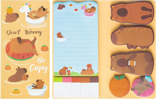 B1ykin Cute Sticky Notes Set - Don’t Worry Be Capy Self-Stick Notes Pad, 550 Sheets Writing Memo Pages Sticky Notepad for Teacher Appreciation Gift School Office Party Favors Supplies (Capy)