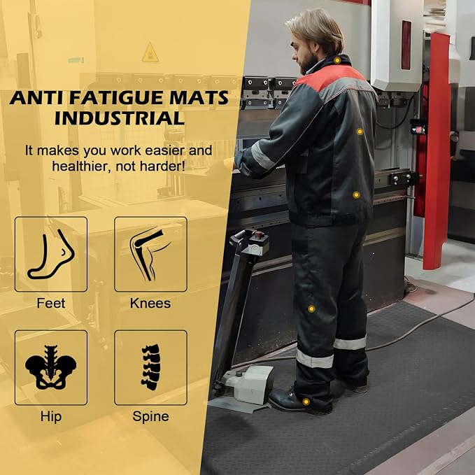 Anti Fatigue Mat 2x7 Ft 15/16" Thick Soft Sponge Ergonomic Mat | Comfort All Shift Floor Mat Rugged Diamond Stud Steadfast Standing Mat Automotive Assembly Paint Body Shop Gray