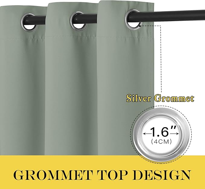NICETOWN Blackout Sage Green Curtain for Windows 84 inch Long - Thermal Insulated Solid Grommet Room Darkening Drape Sound Reducing for Bedroom/Living Room (1 Panel, W66 x L84)