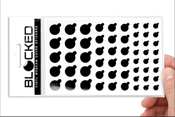 Blocked Original Vinyl Webcam Cover Stickers | Restickable & Stackable Privacy Covers | for All Camera-endable Devices | 3-Sizes | 57 Black Tabbed (Ultra Glossy)