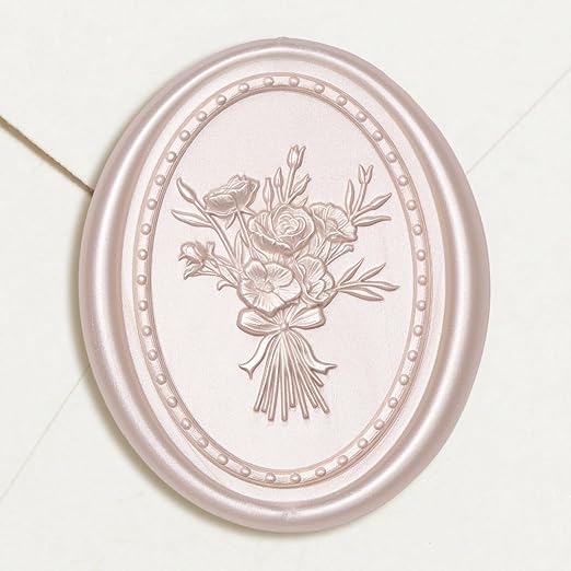 UNIQOOO Wax Seal Stickers - Vintage Photo Frame Floral Bouquet Wedding Invitation Envelope Seal Stickers, 50 Pcs Self-Adhesive Champagne Stickers, Perfect for Invitation, Christmas, Gift Wrapping