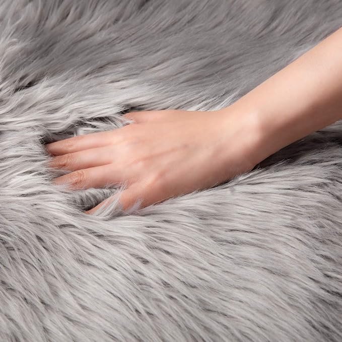 Ashler faux fur rug, Fluffy Shaggy Area Rug Ultra Soft 2 x 6 Feet Sheepskin Fur Rug, Grey Fuzzy Rug Machine Washable Shag Rug, Nursery Decor Throw Rugs for Bedroom, kids room, Living Room