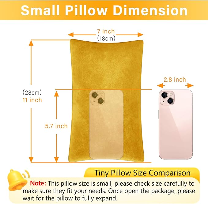 1 MIDDLE ONE 2 Pack Small Pillow, Memory Foam Mini Pillow 11 X 7 Inches for Travel, Sleeping, Nap and Neck, Knee, Lumbar Support, Tiny Cushion for Pet, Dogs (Golden Yellow)