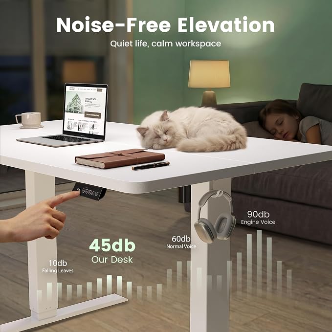 CubiCubi Standing Desk, 48 x 24 Inches Electric Height Adjustable Computer Desk, Sit Stand up Home Office Desk with Memory Presets, White