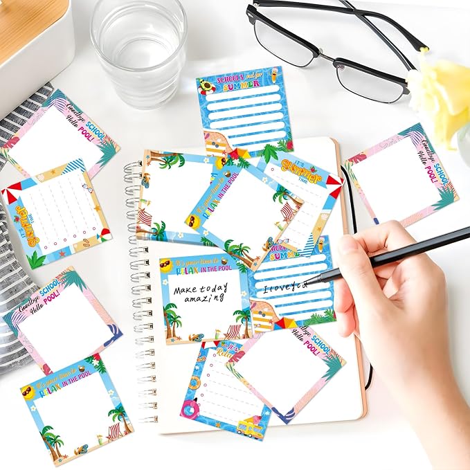 End of the Year Sticky Notes Gifts, 9 Pack Schools Out for Summer Notepads 3x3 Inches, End of School Year Self-Adhesive Memo Pads, Summer Office Study Supplies Rewards (450 Sheets)