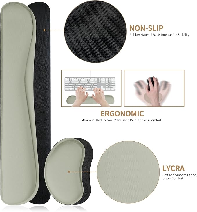 Mouse and Keyboard Pad, 3-in-1 Desk Mat Set, Wrist Rest for Computer Keyboard, Ergonomic Keyboard Wrist Rest Set for Office Home Decor(Light Grey, 31.5" x 15.7")