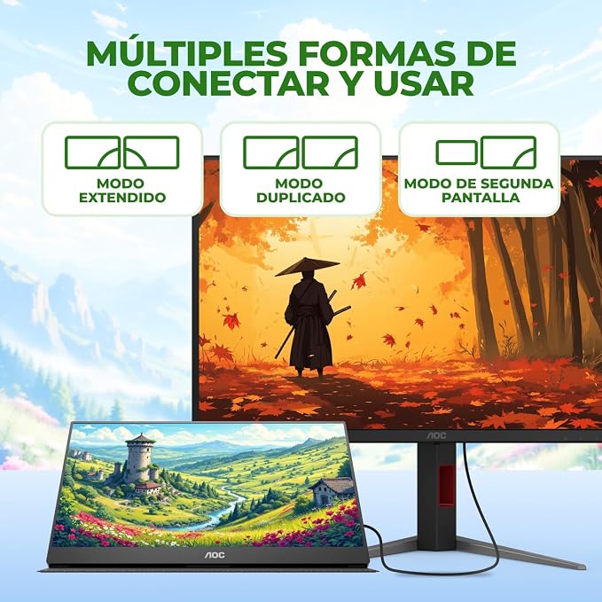 AOC 16T20 Portable Monitor 15.6" FHD 1080p IPS Display, USB-C x2, Mini HDMI, Built-in Speakers, Travel Monitor with Smart Cover, Compatible with Laptops, MacBook, Gaming Console Ready