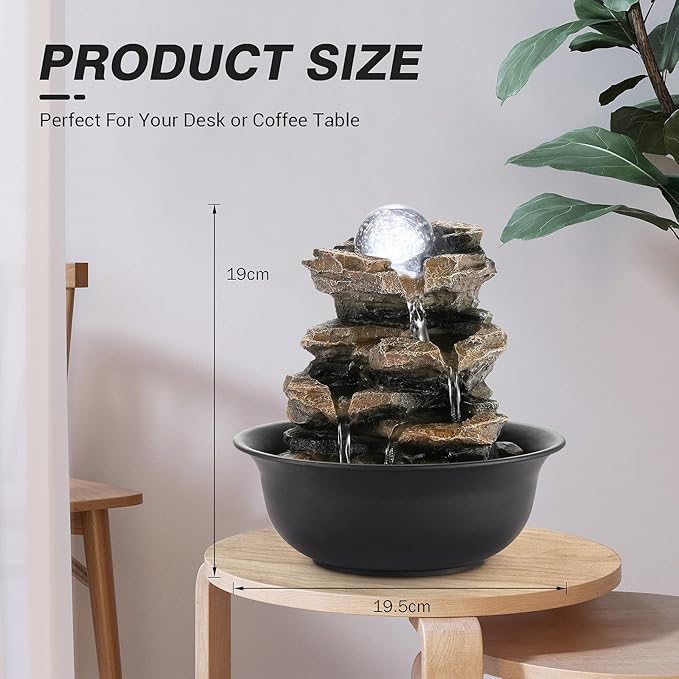 WICHEMI Water Fountains Indoor Waterfall Fountain Tabletop Fountain Water Feature Indoor Stacked Rocks Feng Shui Zen Meditation Relaxation Fountain with LED Light Indoor Spaces Desktop Decor (Style 5)