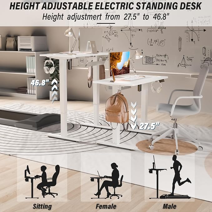 Kingant Standing Desk Height Adjustable Small Electric Stand Up Desks [35 x 20 Inch] - Ergonomic Sit Stand Desk Rising Desks for Home Office Computer Desk Stand Desk Workstation with Cable Management