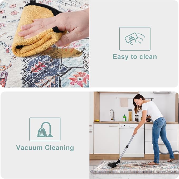 KIMODE Farmhouse Kitchen Mats, Anti Fatigue Kitchen Rugs Sets of 2, Non Slip Paded Kitchen Floor Mats, Blue Boho Laundry Room Rug, Ergonomic Cushioned Comfort Standing Mat for Office, Sink, Desk